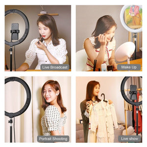 PULUZ 11.8 inch 30cm Light + 1.1m Tripod Mount Curved Surface USB 3 Modes Dimmable Dual Color Temperature LED Ring Vlogging Video Light Live Broadcast Kits with Phone Clamp, 11.8 inch+1.1m Tripod - laboratorydeal