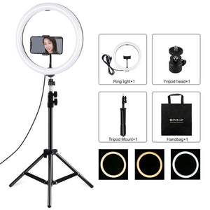 PULUZ 11.8 inch 30cm Light + 1.1m Tripod Mount Curved Surface USB 3 Modes Dimmable Dual Color Temperature LED Ring Vlogging Video Light Live Broadcast Kits with Phone Clamp, 11.8 inch+1.1m Tripod - laboratorydeal