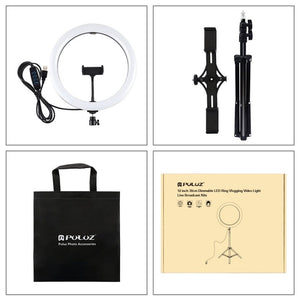 PULUZ 11.8 inch 30cm Light + 1.1m Tripod Mount + Dual Phone Brackets Curved Surface USB 3 Modes Dimmable Dual Color Temperature LED Ring Vlogging Video Light Live Broadcast Kits with Phone Clamp, 11.8 inch+1.1m Tripod+Dual Bracket - laboratorydeal