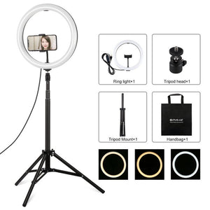 PULUZ 11.8 inch 30cm Light + 1.65m Tripod Mount Curved Surface USB 3 Modes Dimmable Dual Color Temperature LED Ring Vlogging Video Light Live Broadcast Kits with Phone Clamp, 11.8 inch+1.65m Tripod - laboratorydeal