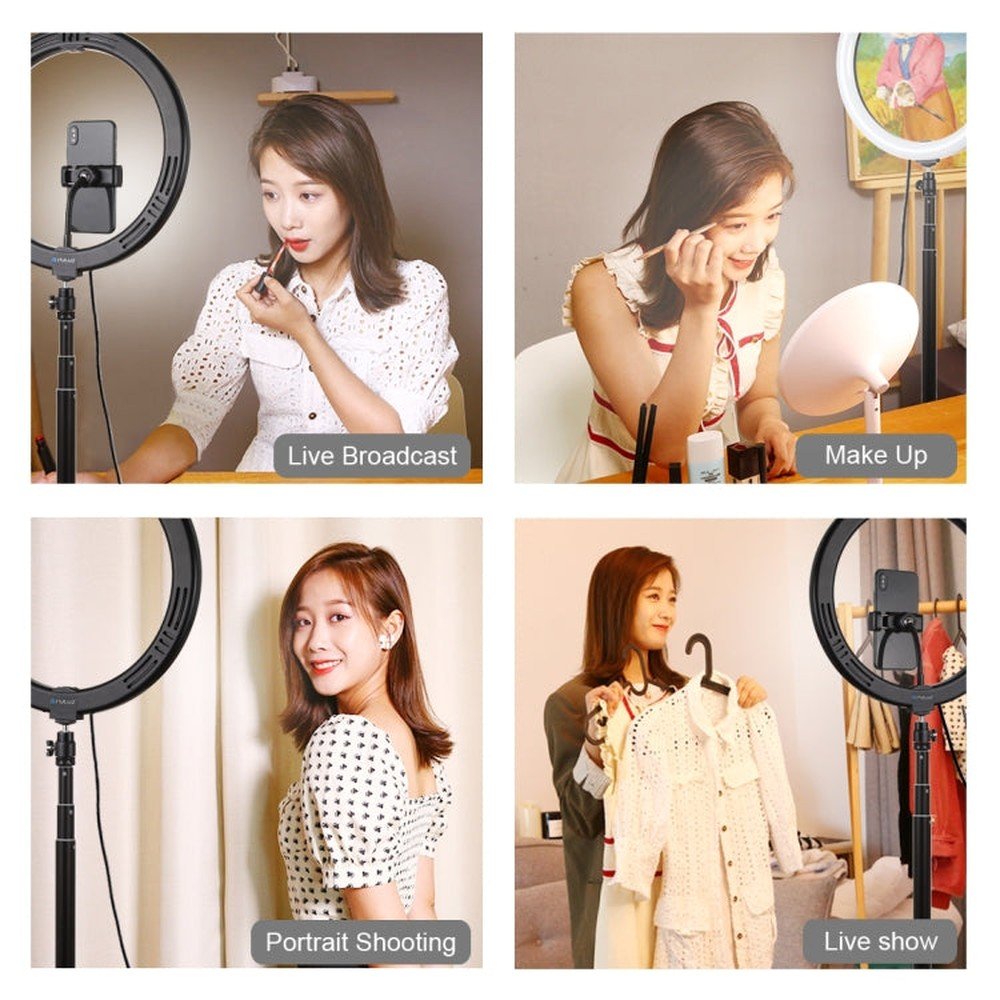 PULUZ 11.8 inch 30cm Light + 1.65m Tripod Mount Curved Surface USB 3 Modes Dimmable Dual Color Temperature LED Ring Vlogging Video Light Live Broadcast Kits with Phone Clamp, 11.8 inch+1.65m Tripod - laboratorydeal