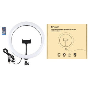 PULUZ 11.8 inch 30cm RGB Dimmable LED Dual Color Temperature LED Curved Diffuse Light Ring Vlogging Selfie Photography Video Lights with Tripod Ball Head & Phone Clamp & Remote Control, 11.8 inch RGBW - laboratorydeal