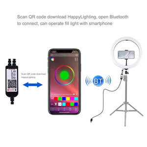 PULUZ 11.8 inch 30cm RGB Dimmable LED Dual Color Temperature LED Curved Diffuse Light Ring Vlogging Selfie Photography Video Lights with Tripod Ball Head & Phone Clamp & Remote Control, 11.8 inch RGBW - laboratorydeal