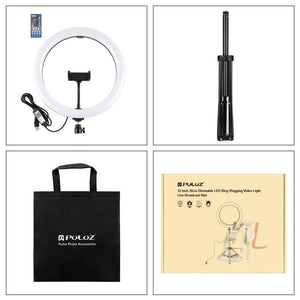 PULUZ 11.8 inch 30cm RGBW Light + 1.65m Mount Curved Surface RGBW Dimmable LED Ring Selfie Vlogging Light Live Broadcast Kits with Cold Shoe Tripod Adapter & Phone Clamp & Remote Control, 11.8 inch RGBW+1.65m Tripod - laboratorydeal