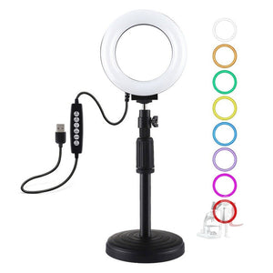 PULUZ 4.7 inch 12cm Curved Surface Ring Light + Round Base Desktop Mount USB 10 Modes 8 Colors RGBW Dimmable LED Ring Selfie Beauty Vlogging Photography Video Lights with Cold Shoe Tripod Ball Head, 4.7 inch RGBW+Desktop Mount - laboratorydeal