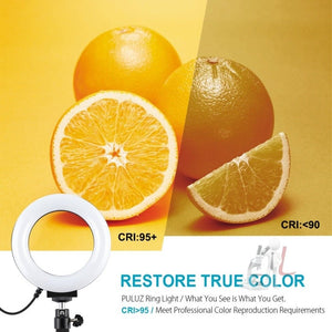 PULUZ 4.7 inch 12cm Curved Surface Ring Light + Round Base Desktop Mount USB 10 Modes 8 Colors RGBW Dimmable LED Ring Selfie Beauty Vlogging Photography Video Lights with Cold Shoe Tripod Ball Head, 4.7 inch RGBW+Desktop Mount - laboratorydeal