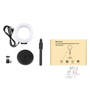 PULUZ 4.7 inch 12cm Curved Surface Ring Light + Round Base Desktop Mount USB 10 Modes 8 Colors RGBW Dimmable LED Ring Selfie Beauty Vlogging Photography Video Lights with Cold Shoe Tripod Ball Head, 4.7 inch RGBW+Desktop Mount - laboratorydeal