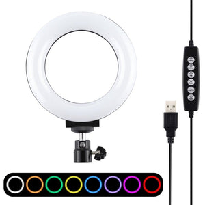 PULUZ 4.7 inch 12cm Curved Surface USB 10 Modes 8 Colors RGBW Dimmable LED Ring Vlogging Photography Video Lights with Tripod Ball Head, 4.7 inch RGBW - laboratorydeal