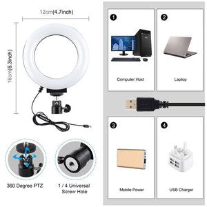 PULUZ 4.7 inch 12cm Curved Surface USB 10 Modes 8 Colors RGBW Dimmable LED Ring Vlogging Photography Video Lights with Tripod Ball Head, 4.7 inch RGBW - laboratorydeal
