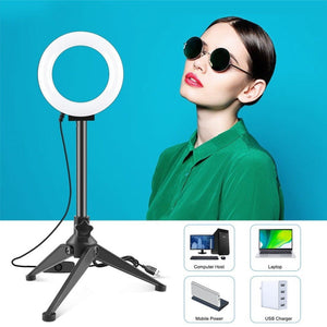 PULUZ 4.7 inch 12cm Ring Light + Desktop Tripod Selfie Stick Mount USB White Light LED Ring Selfie Beauty Vlogging Photography Video Lights Kits - laboratorydeal
