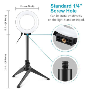 PULUZ 4.7 inch 12cm Ring Light + Desktop Tripod Selfie Stick Mount USB White Light LED Ring Selfie Beauty Vlogging Photography Video Lights Kits - laboratorydeal