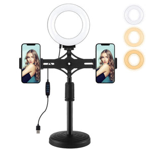 PULUZ 4.7 inch 12cm Ring Light Horizontal Dual Phone Brackets Desktop Holder Video Light Kits, 4.7 inch Horizontal Brackets Desktop Mount - laboratorydeal