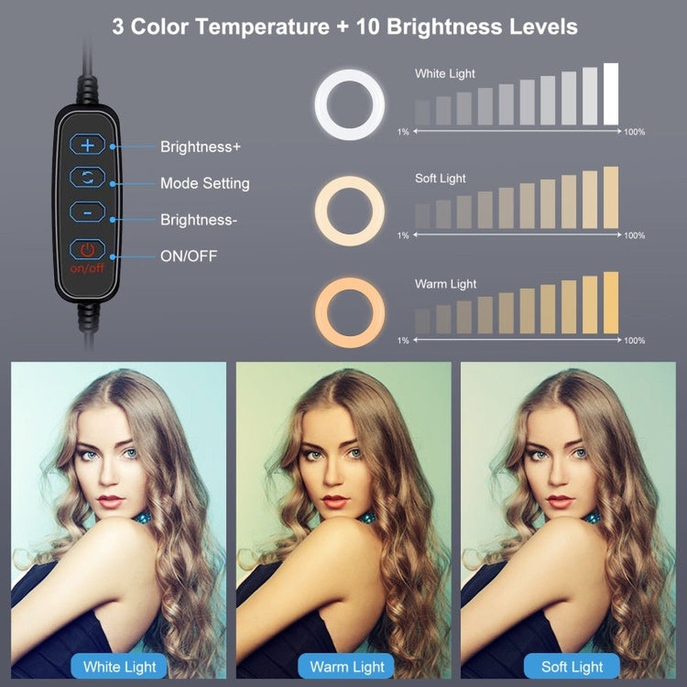 PULUZ 4.7 inch 12cm Ring Light Horizontal Dual Phone Brackets Desktop Holder Video Light Kits, 4.7 inch Horizontal Brackets Desktop Mount - laboratorydeal