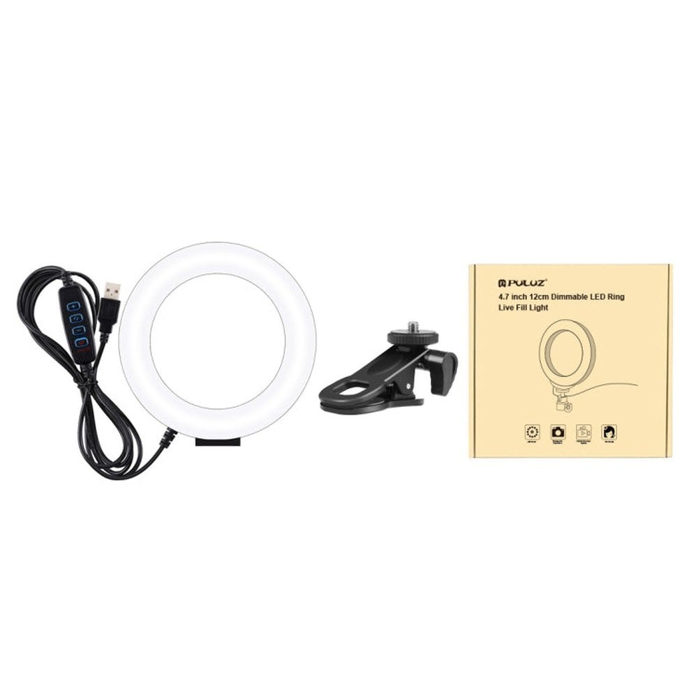 PULUZ 4.7 inch 12cm Ring Selfie Light 3 Modes USB Dimmable Dual Color Temperature LED Curved Vlogging Photography Video Lights with Monitor Clip Holder, 4.7 inch+Clip - laboratorydeal