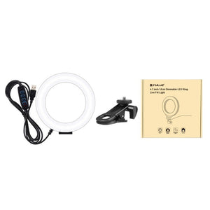 PULUZ 4.7 inch 12cm Ring Selfie Light 3 Modes USB Dimmable Dual Color Temperature LED Curved Vlogging Photography Video Lights with Monitor Clip Holder, 4.7 inch+Clip - laboratorydeal