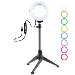 PULUZ 4.7 inch 12cm USB 10 Modes 8 Colors RGBW Dimmable LED Ring Vlogging Photography Video Lights + Desktop Tripod Mount with Cold Shoe Tripod Ball Head, 4.7 inch RGBW+Tripod Mount - laboratorydeal