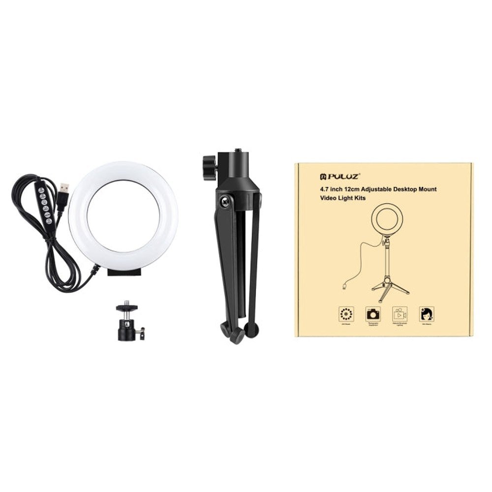 PULUZ 4.7 inch 12cm USB 10 Modes 8 Colors RGBW Dimmable LED Ring Vlogging Photography Video Lights + Desktop Tripod Mount with Cold Shoe Tripod Ball Head, 4.7 inch RGBW+Tripod Mount - laboratorydeal