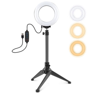PULUZ 4.7 inch 12cm USB 3 Modes Dimmable LED Ring Vlogging Photography Video Lights + Desktop Tripod Holder with Cold Shoe Tripod Ball Head, Tripod Stand + Ring LED - laboratorydeal