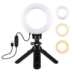 PULUZ 4.7 inch 12cm USB 3 Modes Dimmable LED Ring Vlogging Photography Video Lights + Pocket Tripod Mount Kit with Cold Shoe Tripod Ball Head, 4.7 inch Light+Pocket Tripod - laboratorydeal