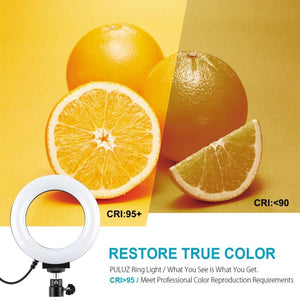 PULUZ 4.7 inch 12cm USB 3 Modes Dimmable LED Ring Selfie Beauty Vlogging Photography Video Lights with Tripod Ball Head, 4.7 inch with Ball Head - laboratorydeal