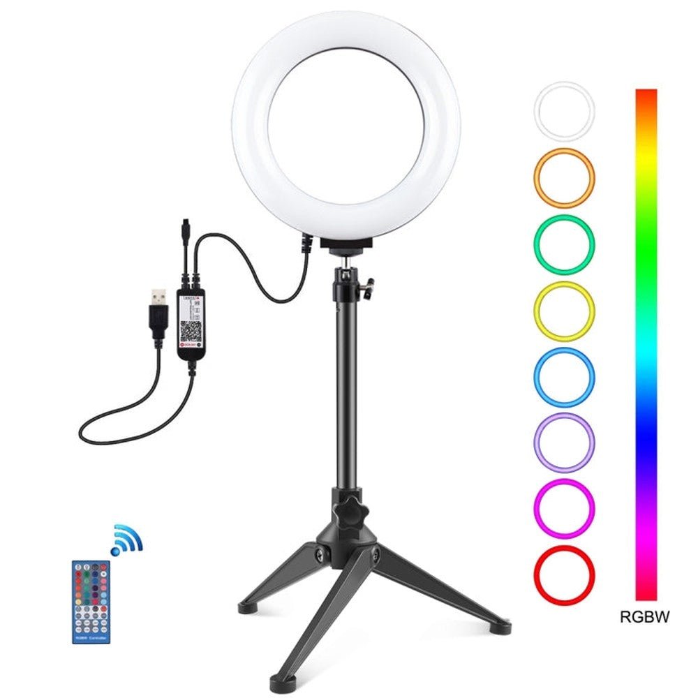 PULUZ 6.2 inch 16cm RGBW Light + Desktop Tripod Mount + USB Dimmable LED Ring Vlogging Photography Video Lights with Cold Shoe Tripod Ball Head & Remote Control, Tripod Mount + 6.2 inch RGBW / Remote - laboratorydeal