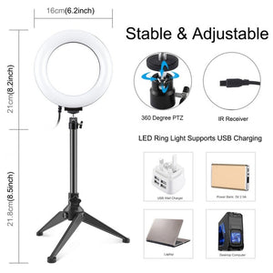 PULUZ 6.2 inch 16cm RGBW Light + Desktop Tripod Mount + USB Dimmable LED Ring Vlogging Photography Video Lights with Cold Shoe Tripod Ball Head & Remote Control, Tripod Mount + 6.2 inch RGBW / Remote - laboratorydeal