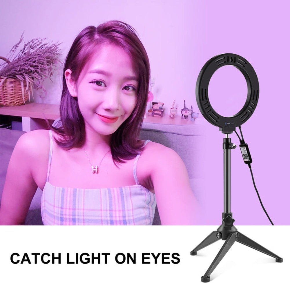 PULUZ 6.2 inch 16cm RGBW Light + Desktop Tripod Mount + USB Dimmable LED Ring Vlogging Photography Video Lights with Cold Shoe Tripod Ball Head & Remote Control, Tripod Mount + 6.2 inch RGBW / Remote - laboratorydeal