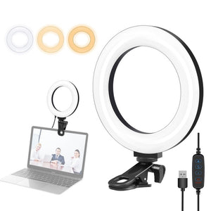 PULUZ 6.2 inch 16cm Ring Selfie Light 3 Modes USB Dimmable Dual Color Temperature LED Curved Vlogging Photography Video Lights with Monitor Clip Holder, 6.2 inch Light+Clip - laboratorydeal
