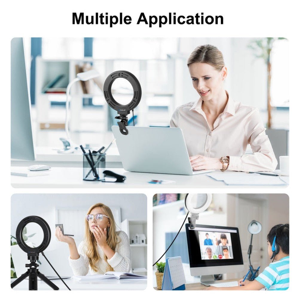 PULUZ 6.2 inch 16cm Ring Selfie Light 3 Modes USB Dimmable Dual Color Temperature LED Curved Vlogging Photography Video Lights with Monitor Clip Holder, 6.2 inch Light+Clip - laboratorydeal