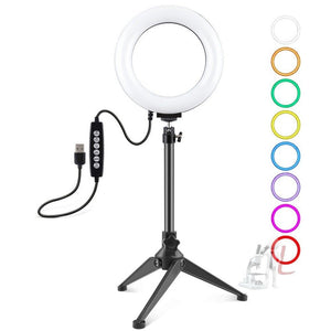 PULUZ 6.2 inch 16cm USB 10 Modes 8 Colors RGBW Dimmable LED Ring Vlogging Photography Video Lights + Desktop Tripod Mount with Cold Shoe Tripod Ball Head, 6.2 inch RGBW+Tripod Mount - laboratorydeal