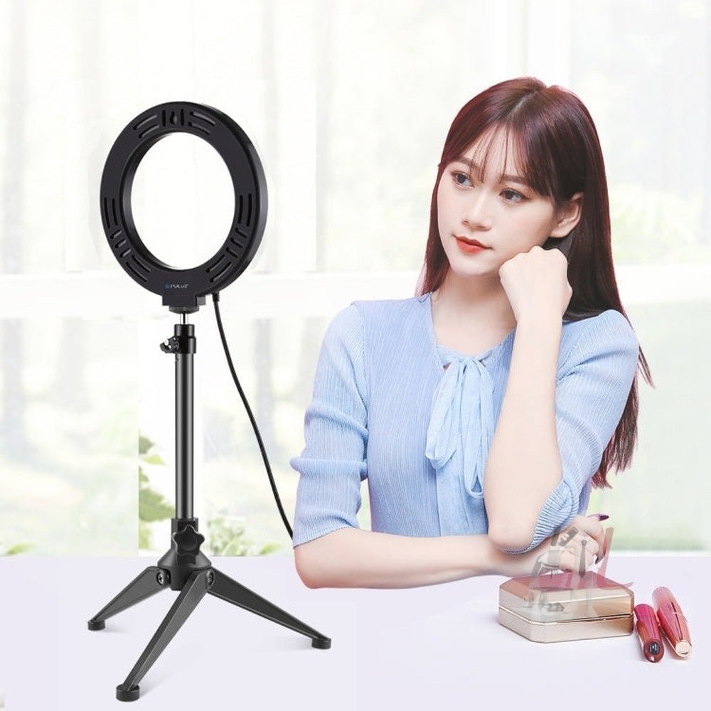 PULUZ 6.2 inch 16cm USB 10 Modes 8 Colors RGBW Dimmable LED Ring Vlogging Photography Video Lights + Desktop Tripod Mount with Cold Shoe Tripod Ball Head, 6.2 inch RGBW+Tripod Mount - laboratorydeal