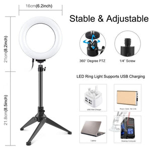 PULUZ 6.2 inch 16cm USB 10 Modes 8 Colors RGBW Dimmable LED Ring Vlogging Photography Video Lights + Desktop Tripod Mount with Cold Shoe Tripod Ball Head, 6.2 inch RGBW+Tripod Mount - laboratorydeal