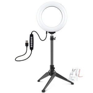 PULUZ 6.2 inch 16cm USB 10 Modes 8 Colors RGBW Dimmable LED Ring Vlogging Photography Video Lights + Desktop Tripod Mount with Cold Shoe Tripod Ball Head, 6.2 inch RGBW+Tripod Mount - laboratorydeal