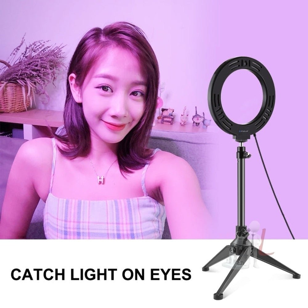 PULUZ 6.2 inch 16cm USB 10 Modes 8 Colors RGBW Dimmable LED Ring Vlogging Photography Video Lights + Desktop Tripod Mount with Cold Shoe Tripod Ball Head, 6.2 inch RGBW+Tripod Mount - laboratorydeal