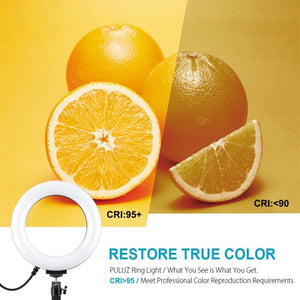 PULUZ 6.2 inch 16cm USB 10 Modes 8 Colors RGBW Dimmable LED Ring Vlogging Photography Video Lights + Round Base Desktop Mount with Cold Shoe Tripod Ball Head, 6.2 inch RGBW+Desktop Mount - laboratorydeal