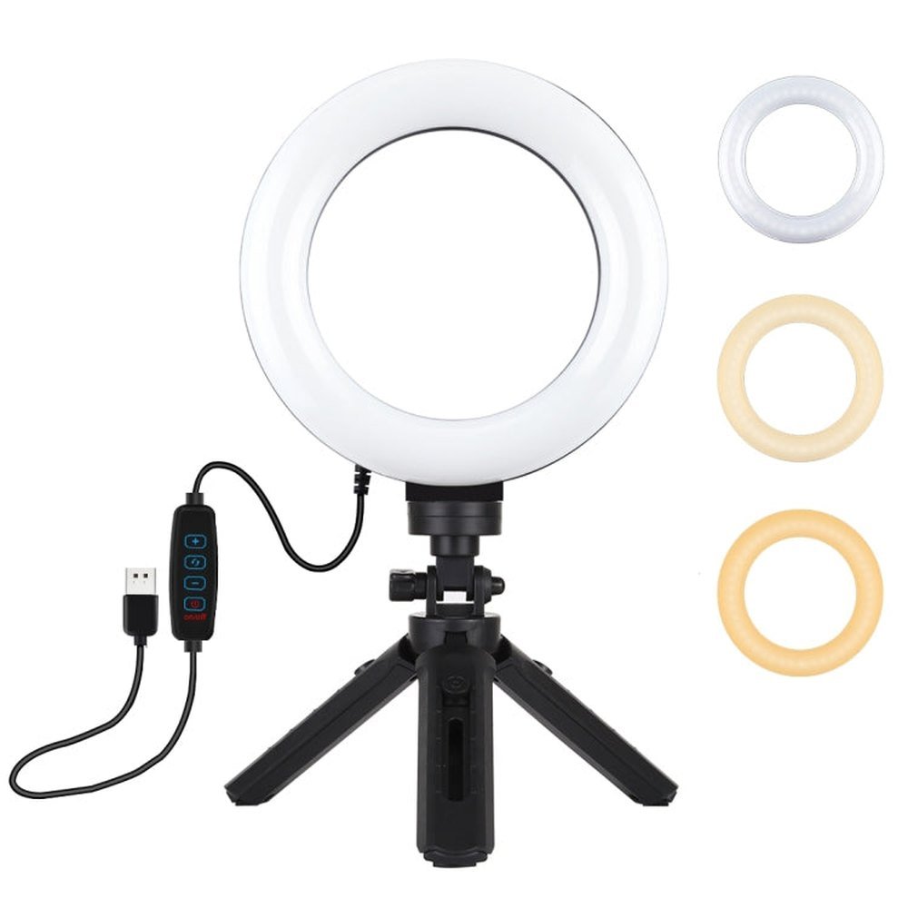 PULUZ 6.2 inch 16cm USB 3 Modes Dimmable LED Ring Vlogging Photography Video Lights + Pocket Tripod Mount Kit with Cold Shoe Tripod Ball Head, 6.2 inch Light+Pocket Tripod - laboratorydeal