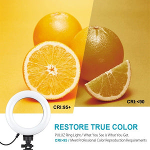 PULUZ 6.2 inch 16cm USB 3 Modes Dimmable LED Ring Vlogging Photography Video Lights + Pocket Tripod Mount Kit with Cold Shoe Tripod Ball Head, 6.2 inch Light+Pocket Tripod - laboratorydeal