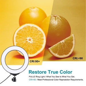 PULUZ 6.2 inch 16cm USB RGBW Dimmable LED Ring Vlogging Photography Video Lights with Cold Shoe Tripod Ball Head & Remote Control, 6.2 inch RGBW / Remote - laboratorydeal