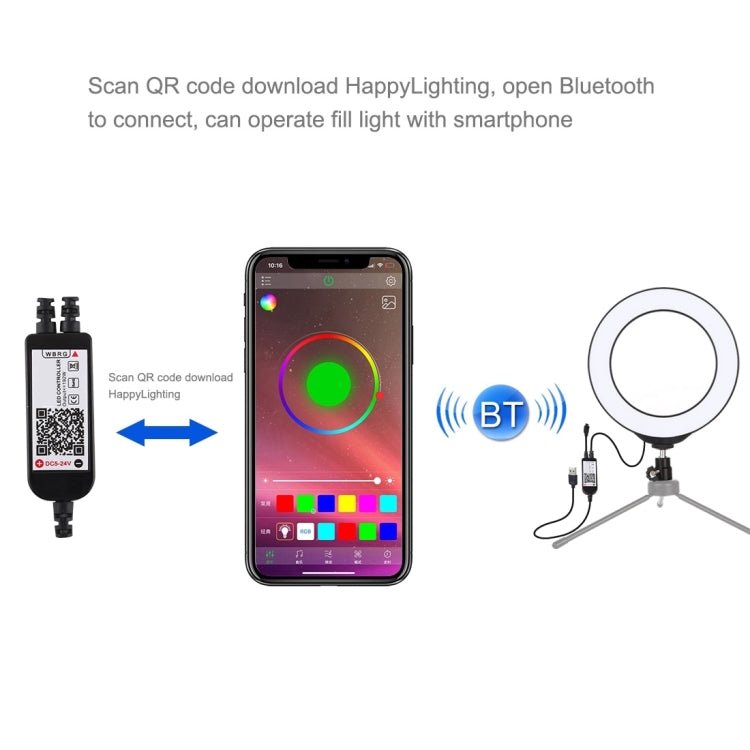 PULUZ 6.2 inch 16cm USB RGBW Dimmable LED Ring Vlogging Photography Video Lights with Cold Shoe Tripod Ball Head & Remote Control, 6.2 inch RGBW / Remote - laboratorydeal