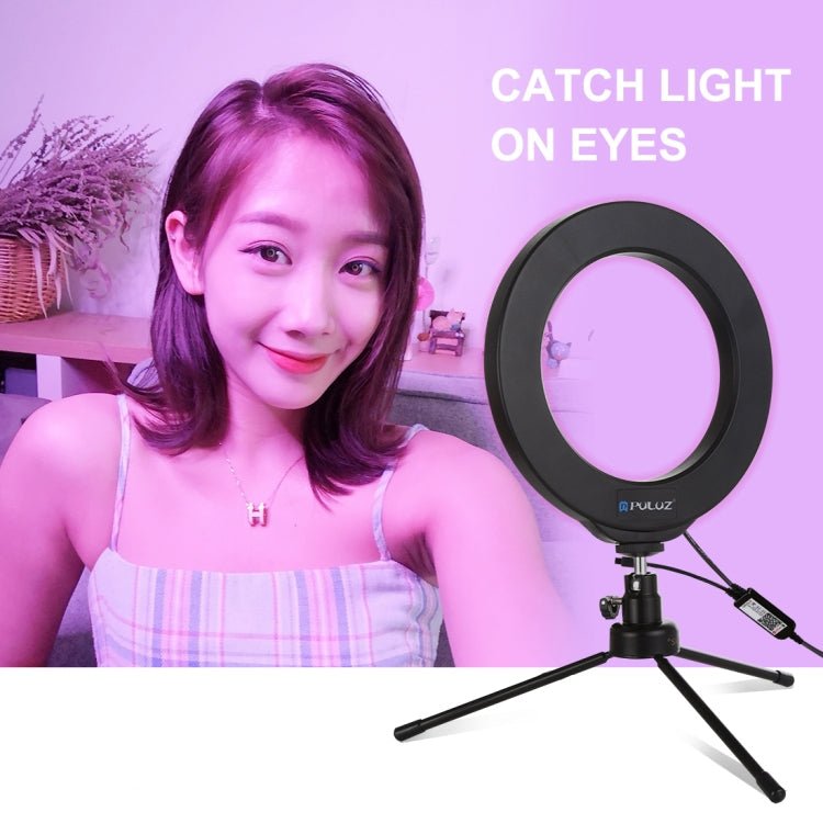 PULUZ 6.2 inch 16cm USB RGBW Dimmable LED Ring Vlogging Photography Video Lights with Cold Shoe Tripod Ball Head & Remote Control, 6.2 inch RGBW / Remote - laboratorydeal