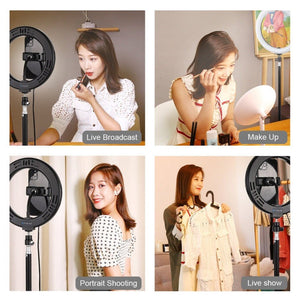 PULUZ 7.9 inch 20cm Light+ 1.1m Tripod Mount USB 3 Modes Dimmable Dual Color Temperature LED Curved Light Ring Vlogging Selfie Photography Video Lights with Phone Clamp, 7.9 inch Light+ 1.1m Tripod - laboratorydeal