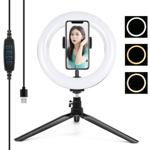 PULUZ 7.9 inch 20cm Light + Desktop Tripod Mount USB 3 Modes Dimmable Dual Color Temperature LED Curved Light Ring Vlogging Selfie Beauty Photography Video Lights with Phone Clamp, 7.9 inch+Tripod - laboratorydeal