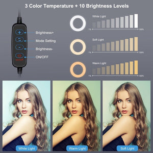 PULUZ 7.9 inch 20cm Light+ Round Base Desktop Holder USB 3 Modes Dimmable Dual Color Temperature LED Curved Light Ring Vlogging Selfie Photography Video Lights with Phone Clamp, 7.9 inch+Desktop Mount - laboratorydeal