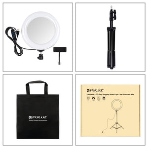 PULUZ 7.9 inch 20cm Mirror Light+ 1.1m Tripod Mount USB 3 Modes Dimmable Dual Color Temperature LED Curved Light Ring Vlogging Selfie Photography Video Lights with Mirror & Phone Clamp, 7.9 inch Mirror Light + 1.1m Mount - laboratorydeal