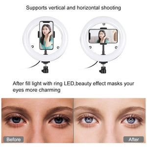 PULUZ 7.9 inch 20cm Mirror Light + Round Base Desktop Mount 3 Modes Dimmable Dual Color Temperature LED Curved Light Ring Vlogging Selfie Photography Video Lights with Phone Clamp, 7.9 inch+Desktop Mount+Mirror - laboratorydeal