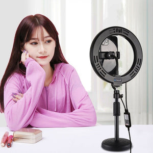 PULUZ 7.9 inch 20cm RGBW Light + Round Base Desktop Mount Dimmable LED Dual Color Temperature LED Curved Light Ring Vlogging Selfie Photography Video Lights with Phone Clamp, 7.9 inch + Round Mount - laboratorydeal