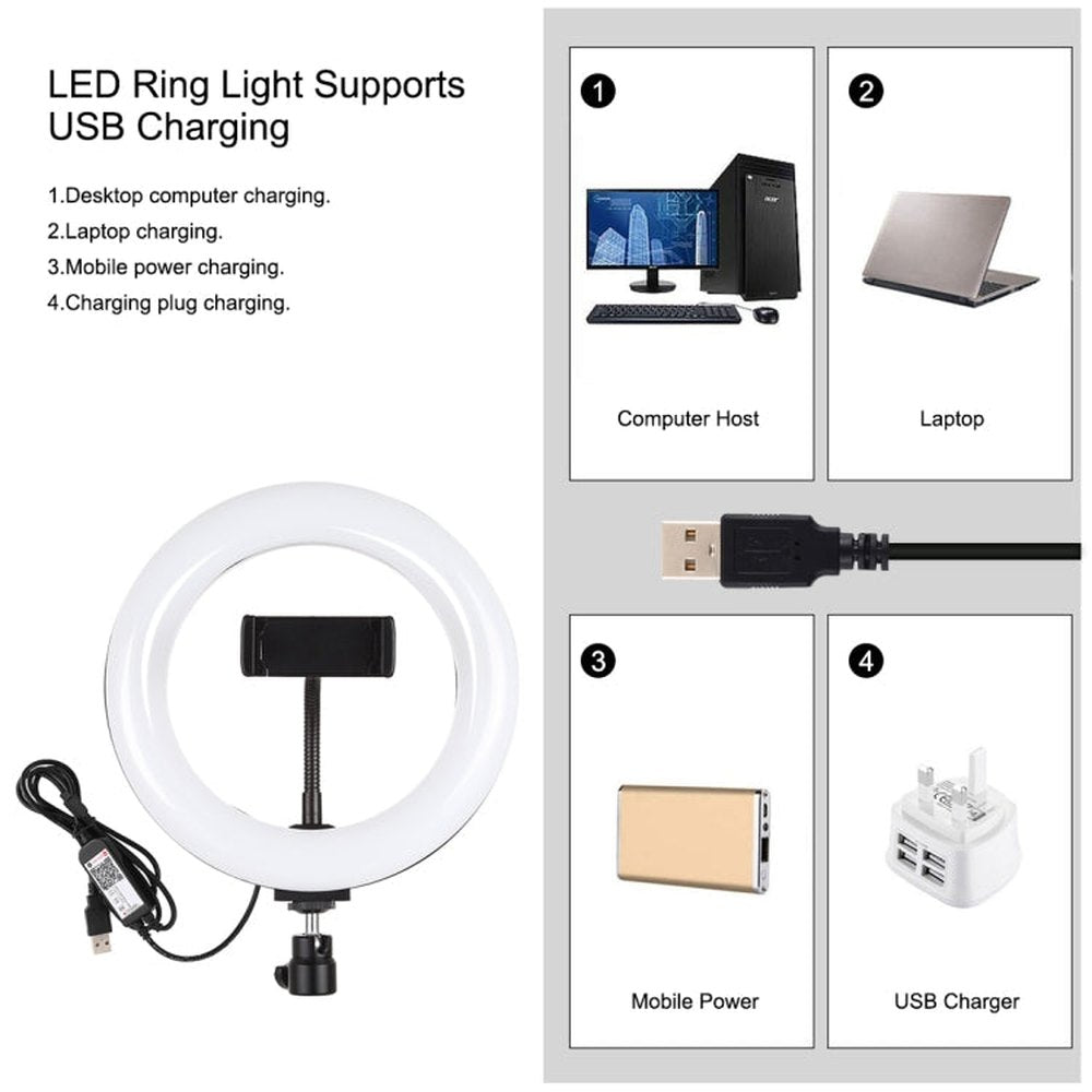 PULUZ 7.9 inch 20cm RGBW Light + Round Base Desktop Mount Dimmable LED Dual Color Temperature LED Curved Light Ring Vlogging Selfie Photography Video Lights with Phone Clamp, 7.9 inch + Round Mount - laboratorydeal