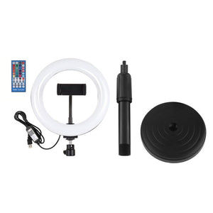 PULUZ 7.9 inch 20cm RGBW Light + Round Base Desktop Mount Dimmable LED Dual Color Temperature LED Curved Light Ring Vlogging Selfie Photography Video Lights with Phone Clamp, 7.9 inch + Round Mount - laboratorydeal