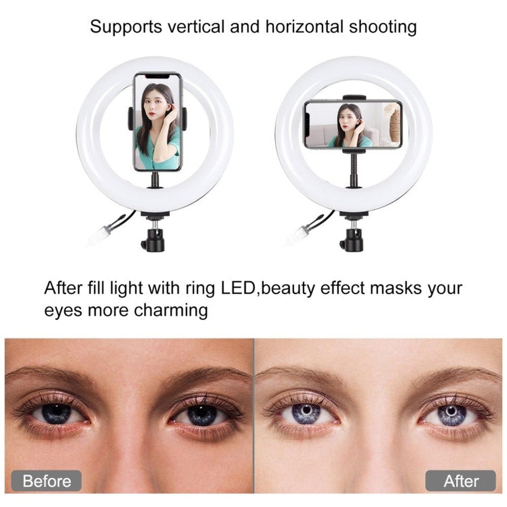 PULUZ 7.9 inch 20cm RGBW Light + Round Base Desktop Mount Dimmable LED Dual Color Temperature LED Curved Light Ring Vlogging Selfie Photography Video Lights with Phone Clamp, 7.9 inch + Round Mount - laboratorydeal