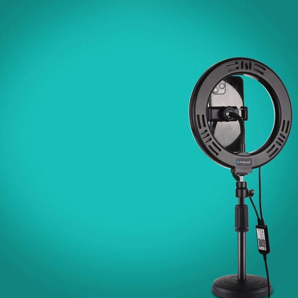 PULUZ 7.9 inch 20cm RGBW Light + Round Base Desktop Mount Dimmable LED Dual Color Temperature LED Curved Light Ring Vlogging Selfie Photography Video Lights with Phone Clamp, 7.9 inch + Round Mount - laboratorydeal